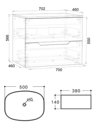 Тумба с раковиной Orange Line Li-70TuLMDF+B08-500W 70х46х71 подвесная цвет латте матовый - фото 5