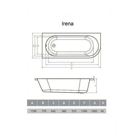 Ванна акриловая Vayer Irena Гл000026131 170х70 пристенная прямоугольная