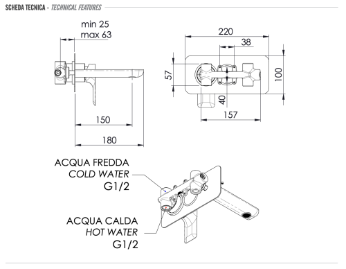 Смеситель для раковины Remer Infinity I15NO встраиваемый в стену черный - фото 2