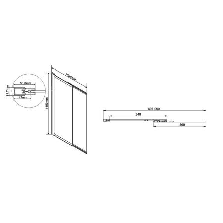 Душевая шторка на ванну Vincea VSB-1E VSB-1E100CG 100х145 стекло тонированное профиль хром ориентация универсальная