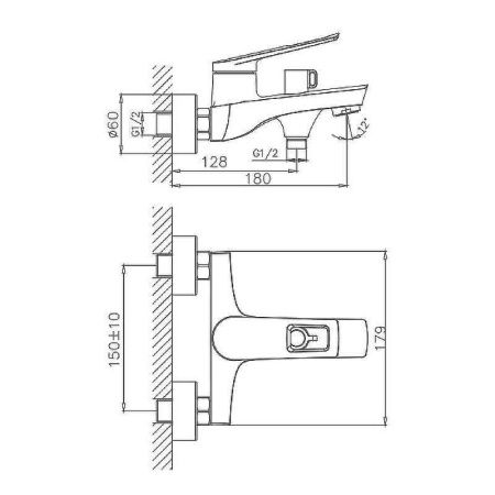Смеситель для ванны и душа Haiba HB595 HB60595 настенный хром