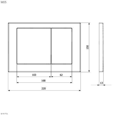 Клавиша смыва механическая KK POL M05 350/PWS/054-00-00 цвет нержавеющая сталь