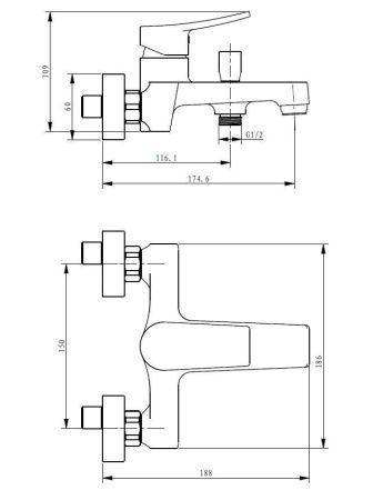 Смеситель для ванны и душа Savol SK-H3101 настенный сатин