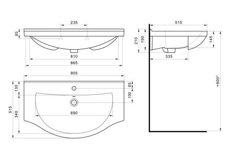 Раковина из сантехнического фарфора Santek Эльбрус WH110790 90х50 накладная цвет белый