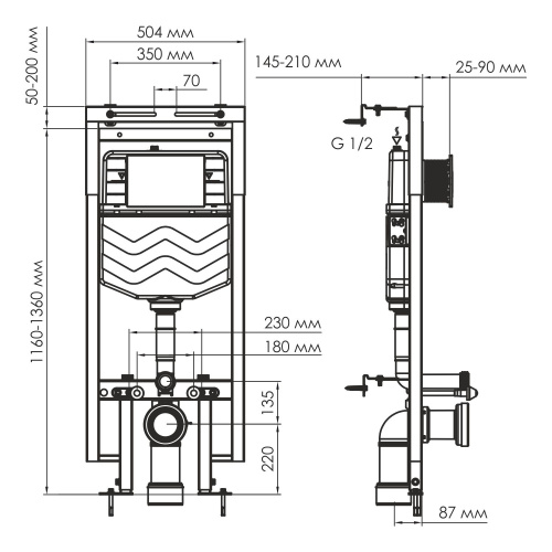 Инсталляция для унитаза WasserKRAFT Dinkel 58TLT.010.ME.WH01 - фото 2