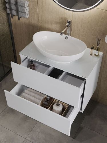 Тумба под раковину Orange Otto Ot-75TuGLASS 80х40 подвесная цвет белый - фото 3