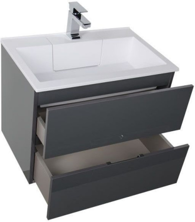 Комплект мебели: тумба с раковиной + зеркало-шкаф Aquanet Алвита 00184580 70x45x138 подвесной цвет серый