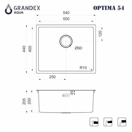 Кухонная мойка Grandex Aqua 501136 55х45 цвет серый поверхность матовая