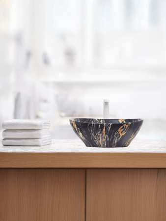 Раковина из сантехнического фаянса WeltWasser WW SK 10000004550 30 см накладная цвет черный/бежевый без отверстий под смеситель