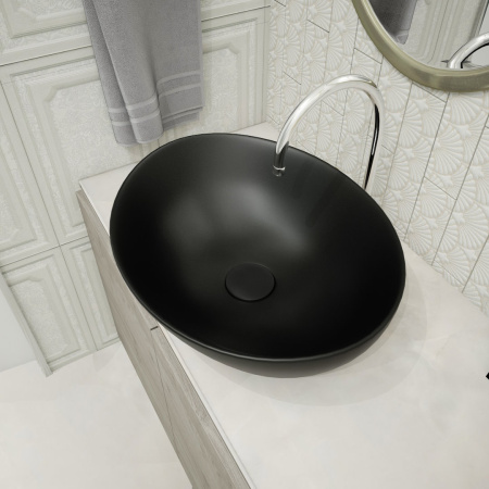 Раковина из сантехнического фарфора Teymi Lori T50494 41х34 накладная цвет черный без отверстий под смеситель