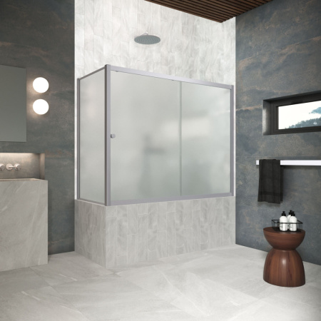 Душевая шторка на ванну Vegas-Glass ZV+ZVF Protec ZV+ZVF Protec 170*75 07 10 170х140 стекло матовое профиль хром матовый ориентация универсальная