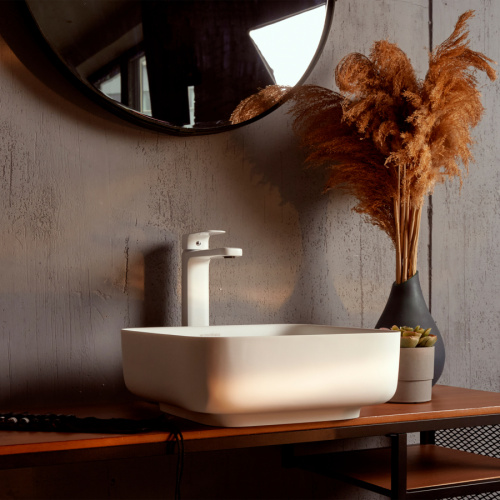 Раковина из искусственного камня MonteBianco Loreto Piazza 360 12018 55х40 накладная цвет белый матовый без отверстий под смеситель - фото 4