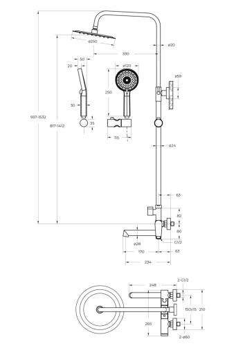 Душевая стойка BelBagno UNIQUE UNIQUE-VSCM-CRM настенная хром - фото 4