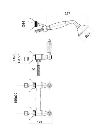Смеситель для ванны и душа Fiore 08ZZ0602 настенный бронза
