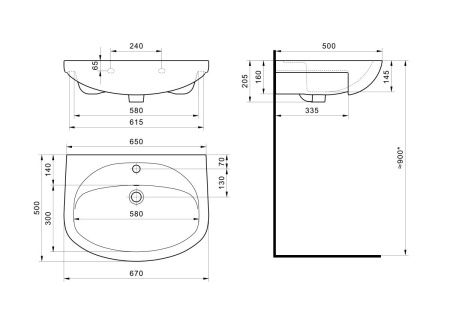 Раковина из сантехнического фарфора Santek Стелла WH110174 70х50 накладная цвет белый