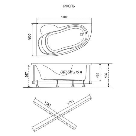 Ванна акриловая Тритон Николь Щ0000048680 160х100 пристенная асимметричная без каркаса