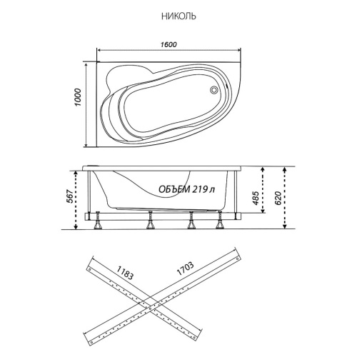 Ванна акриловая Тритон Николь Щ0000048680 160х100 пристенная ассиметричная без каркаса - фото 3 Ванна акриловая Тритон Николь Щ0000048680 160х100 пристенная ассиметричная без каркаса - фото 3