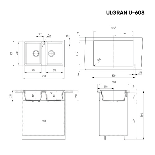 Кухонная мойка Ulgran Classic U-608-345 77х50 цвет шоколад - фото 2