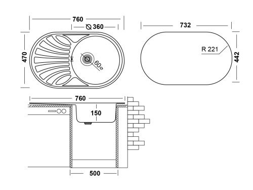 Кухонная мойка Ukinox Фаворит FAD760.470 --T6K 1R 47х76 цвет нержавеющая сталь поверхность матовая - фото 3