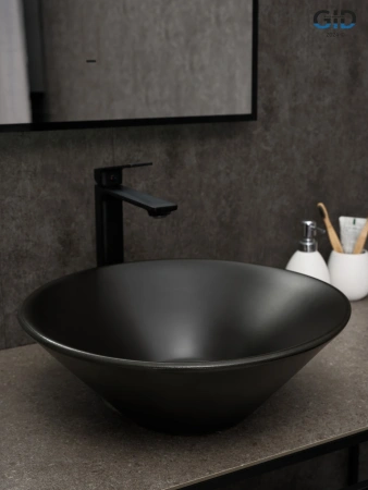 Раковина керамическая Gid Esfera 53383 40х40 накладная цвет черный без отверстий под смеситель