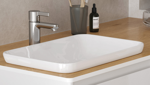 Раковина из фаянса Velvex E408D 52х34 полувстраиваемая цвет белый без отверстий под смеситель - фото 2