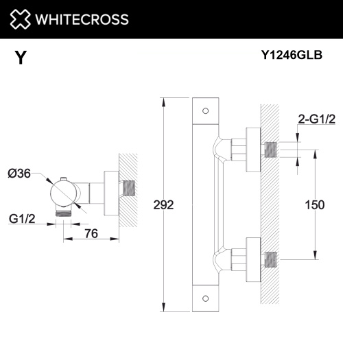 Смеситель для душа Whitecross Y brushed gold Y1246GLB настенный золото брашированное с термостатом - фото 3