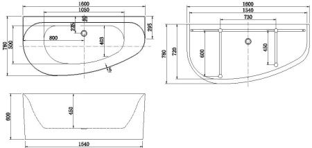Ванна акриловая Allen Brau Priority 2.31005.20B 160х80 пристенная асимметричная с ножками