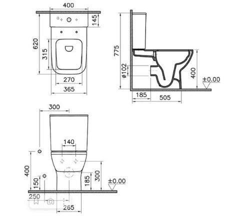Унитаз напольный с бачком Vitra Integra Square 9833B003-7204 белый с сиденьем микролифт безободковый