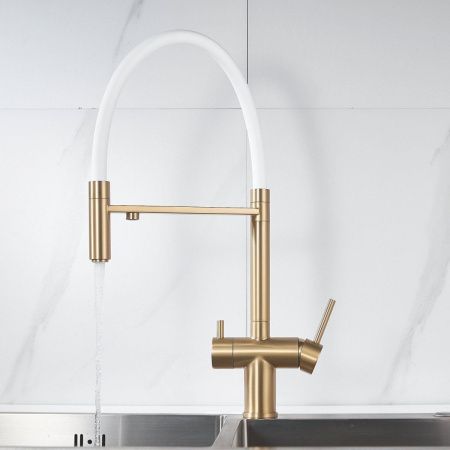 Смеситель для кухни Shevanik S178G на мойку золото/бежевый