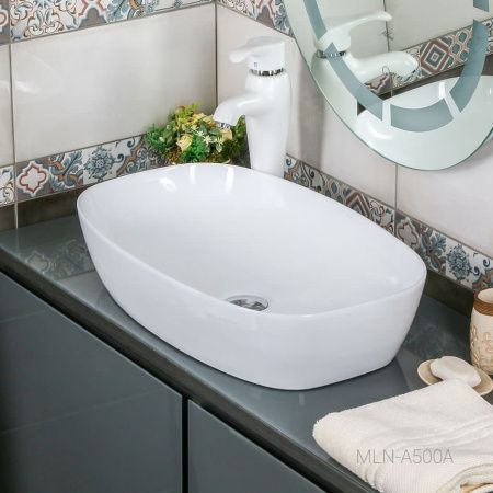 Раковина из сантехнического фарфора Melana A500A-805 60х40 накладная цвет белый без отверстий под смеситель