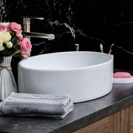 Раковина из сантехнического фарфора Melana 7151-805 50х40 накладная цвет белый без отверстий под смеситель