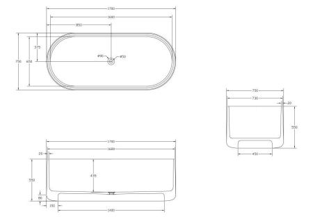 Ванна из полиэфирной смолы Abber Kristall AT9708Emerald 170х75 отдельностоящая овальная