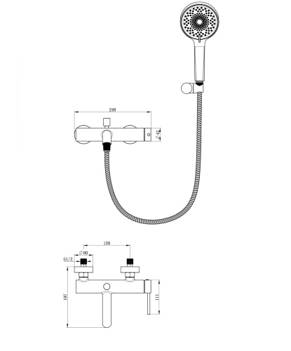 Смеситель для ванны и душа Wonzon & Woghand STICK WW-88639017-BN настенный никель - фото 2
