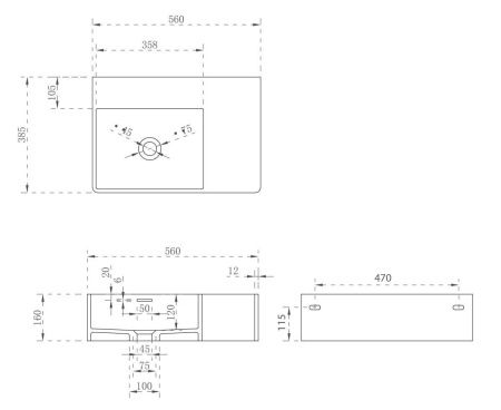 Раковина из искусственного камня Abber STEIN AS2644 L 60х40 подвесная цвет белый без отверстий под смеситель