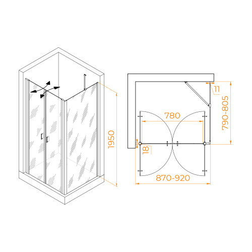 Душевой уголок RGW Passage 060814498-14 90х80 стекло прозрачное профиль черный без поддона - фото 2