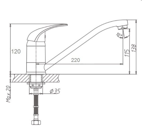 Смеситель для кухни D-Lin D153410 на мойку хром - фото 2