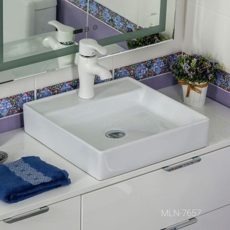 Раковина из сантехнического фарфора Melana 7657-805 40х50 накладная цвет белый 1 отверстие под смеситель
