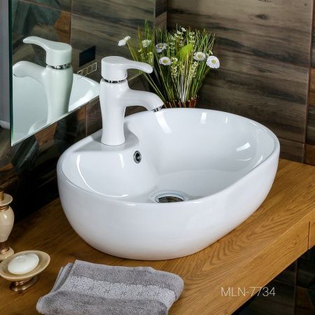 Раковина из сантехнического фарфора Melana 7734-805 60х40 накладная цвет белый 1 отверстие под смеситель