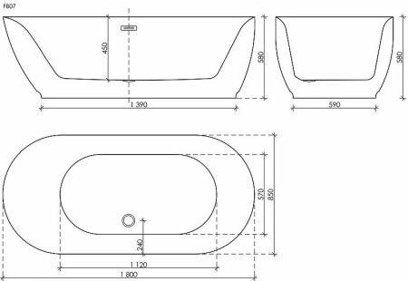 Ванна акриловая Sancos Single FB07 180х85 отдельностоящая овальная с каркасом