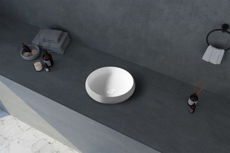 Раковина из искусственного камня Abber STEIN AS2613 40х40 накладная цвет белый без отверстий под смеситель