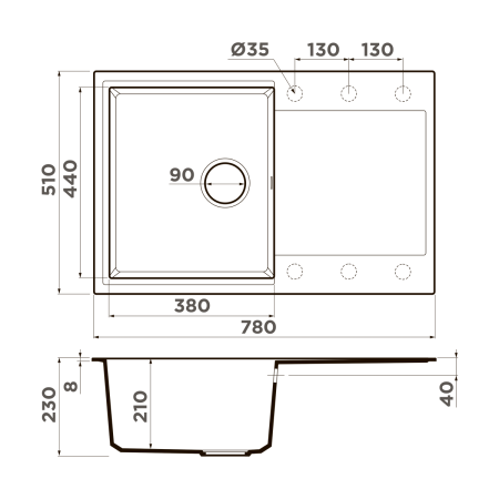 Кухонная мойка Omoikiri Daisen 78T 4997215 78х51 цвет коричневый