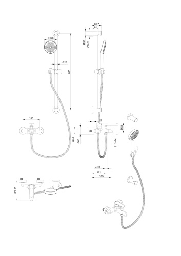 Душевой гарнитур со смесителем Wonzon & Woghand Alfa WW-AE3205-CR настенный хром - фото 2