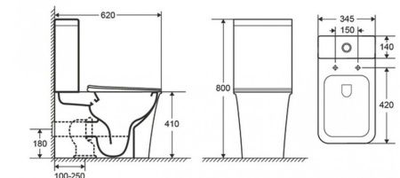 Унитаз напольный с бачком CeramaLux 1222A белый с сиденьем микролифт безободковый каскадный смыв