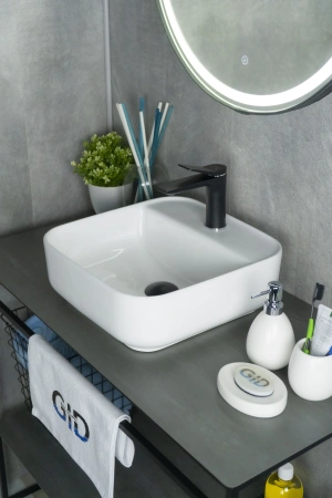 Раковина керамическая Gid Geométrico 51165 40х40 накладная цвет белый 1 отверстие под смеситель