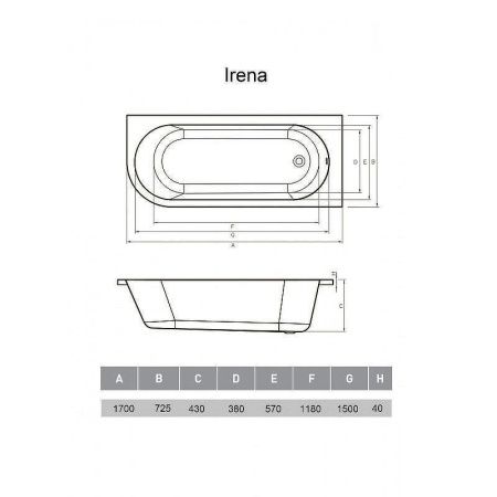 Ванна акриловая Vayer Irena Гл000026132 170х70 пристенная прямоугольная