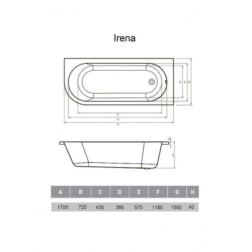 Ванна акриловая Vayer Irena Гл000026132 170х72 пристенная прямоугольная - фото 2
