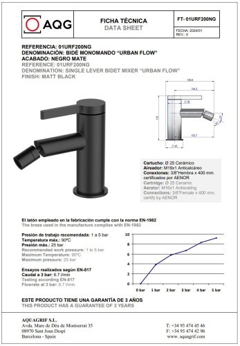 Смеситель AQG Urban Flow 01URF200NG на биде черный матовый - фото 2 Смеситель AQG Urban Flow 01URF200NG на биде черный матовый - фото 2