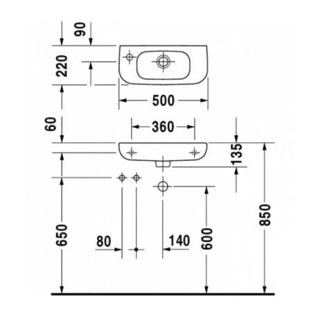 Раковина керамическая Duravit D-Code 7065000002 50 см подвесная цвет белый без отверстий под смеситель