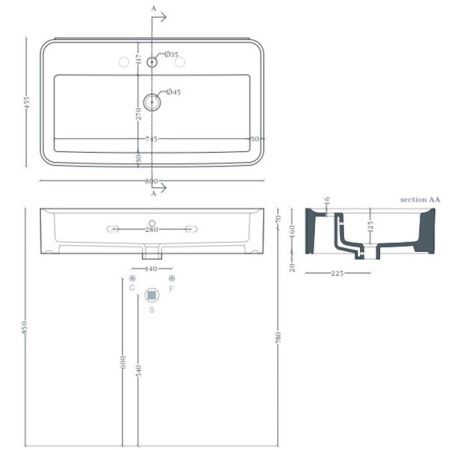 Раковина керамическая Artceram Rodolfo ROL001 01 34 80 см накладная цвет белый 1 отверстие под смеситель
