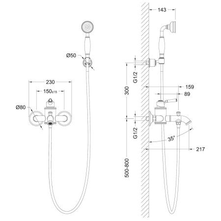 Смеситель для ванны и душа Timo Arisa 5314/02Y настенный бронза